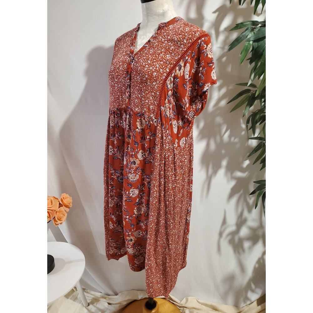 Knox Rose Floral 1/4 Button Floral Boho Midi Dress Size M Cottage Hippie Pockets - Picture 3 of 12